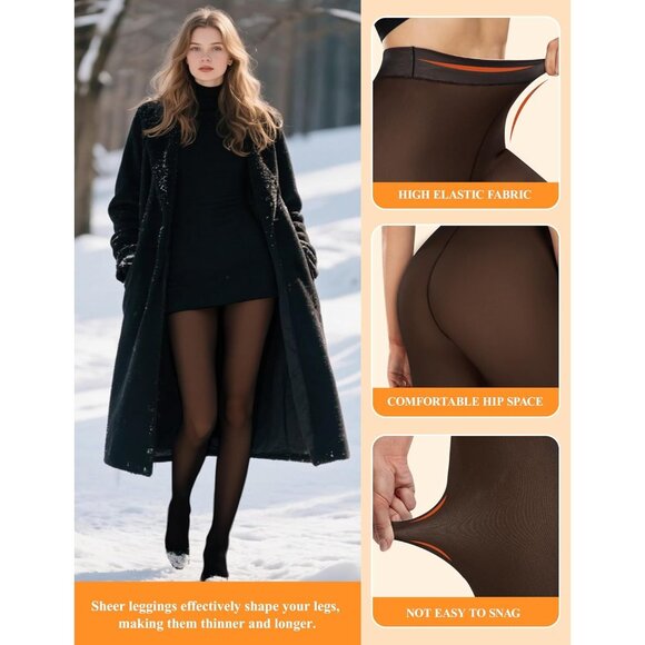 Womens Fleece Lined Tights Ultra Warm Fake Sheer Pantyhose Thick Winter Leggings - Picture 5 of 8